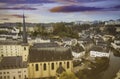 Landmark in the city and capital of Grand Duchy of Luxembourg, view of the Old Town and Grund Royalty Free Stock Photo