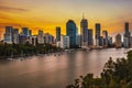 Sunset skyline of Brisbane city and Brisbane river Royalty Free Stock Photo