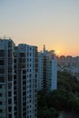 Sunset skyline of Guancheng Subdistrict of Dongguan City, Guangdong Province, China