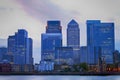 Sunset skyline of London Canary Wharf Royalty Free Stock Photo