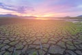 Sunset skyline over dry crack land