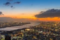 Sunset skyline over Osaka city downtown aerial view Royalty Free Stock Photo