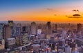 Sunset skyline over Umeda city aerial view Royalty Free Stock Photo