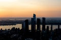 Sunset skyline view of New York Hudson Yards. Falling dusk Royalty Free Stock Photo