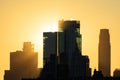 Sunset with Skyscrapers in the Lower Manhattan Skyline in New York City Royalty Free Stock Photo