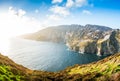 Sunset Slieve League Donegal panorama beach sea view in Ireland ocean coast. Royalty Free Stock Photo