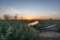 Sunset on a small river, paddle boarding on the river Losha, Royalty Free Stock Photo