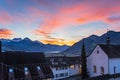 Sunset in small village in Swiss
