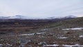 Sunset at Snohetta mountains in Dovrefjell National Oark in Norway Royalty Free Stock Photo