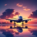 Sunset Soar: Plane Taking Off Created with Generative AI