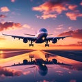 Sunset Soar: Plane Taking Off Created with Generative AI