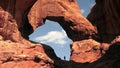 Sunset Soda Man Climbs Rock Formation Arches National Park