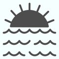 Sunset solid icon. Sun and sea waves vector illustration isolated on white. Sunrise glyph style design, designed for web Royalty Free Stock Photo