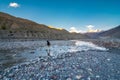 Sunset - Solo Traveler Crossing Spiti River, Spiti Valley, Himachal