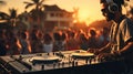 Sunset Soundwaves: Crowd Swirls as DJ Spins Beachside Magic