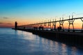 Sunset in South Haven Pier with Lighthouse Royalty Free Stock Photo