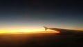 Sunset in the space, dark sky above aircraft`s`tail