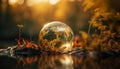 Sunset sphere reflects global nature beauty in water generated by AI