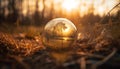 Sunset sphere reflects world map in glass generated by AI Royalty Free Stock Photo