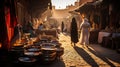 Sunset Splendor. A Journey Through the Vibrant Moroccan Souks. Generative AI