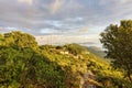 Sunset at St. Nicholas church on the mountain near Pylos in Messenia, Greece Royalty Free Stock Photo