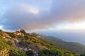 Sunset at St. Nicholas church on the mountain near Pylos in Messinia, Greece Royalty Free Stock Photo