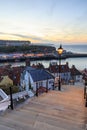 Sunset from the 199 steps at Whitby. Royalty Free Stock Photo