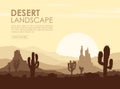 Sunset in stone desert with cactuses Royalty Free Stock Photo