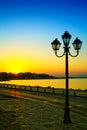 Sunset and street lamp in Nessebar, Bulgaria Royalty Free Stock Photo