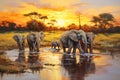 Sunset Stroll: The Intelligent Majesty of African Elephants in a