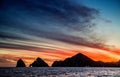 Sunset with a stunning beautiful sky above the city of Cabo San Lucas. Mexico. Sea of Cortez.