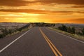 Evening Sun on Hog`s Back Road and Southwest Desert Landscape at Sunset, Grand Staircase Escalante National Monument, Utah, USA Royalty Free Stock Photo