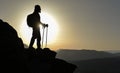 Sunset at the summit of the mountain&Climbers on summit Royalty Free Stock Photo