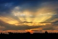 Sunset with sun beam Royalty Free Stock Photo