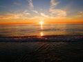 Sunset sun on the Black Sea. Fiery sunset over the sea