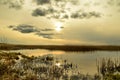 Sunset and clouds observing over lake Royalty Free Stock Photo