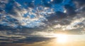 Sunset with sun rays, sky with clouds Royalty Free Stock Photo