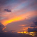 Sunset with sun rays, sky with clouds and sun. Beautiful landscape nature blur light. Royalty Free Stock Photo