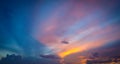 Sunset with sun rays, sky with clouds and sun. Beautiful landscape nature blur light. Royalty Free Stock Photo