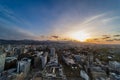 sunset or sun rise of Sapporo cityscape with Skyline and office building and downtown of sappiro is populars ciy from toursim