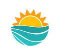 Sunset sun and sea wave summer symbol