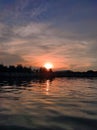 Sunset at Sunda Kelapa Harbor.  ocean  port  sun  beach Royalty Free Stock Photo