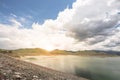 Sunset sunlight at mae kuang dam with blue sky background in doi saket district of chaing mai province in thailand with raincloud