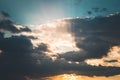 Sunset or sunrise with clouds, light rays Royalty Free Stock Photo