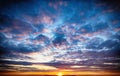 Sunset sunrise with clouds, light rays Royalty Free Stock Photo