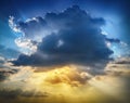 Sunset sunrise with clouds, light rays Royalty Free Stock Photo