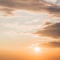 Sunset, Sunrise With Clouds. Yellow Warm Sky Background