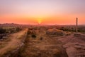 Sunset or sunrise in Hampi, Karnataka state, India. Ruins of ancient Hindu temples and buildings