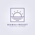 Sunset sunrise hawaii resort paradise logo vector illustration design