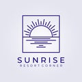 Sunset sunrise hawaii resort paradise logo vector illustration design